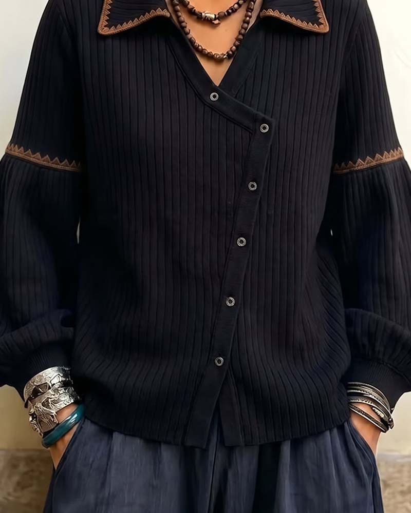 Manteau Col Rabattu Bouton Manche Lanterne