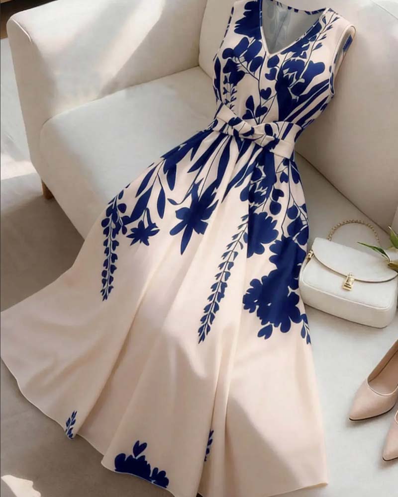 Robe Col En V Taille Coupe A Sans Manches