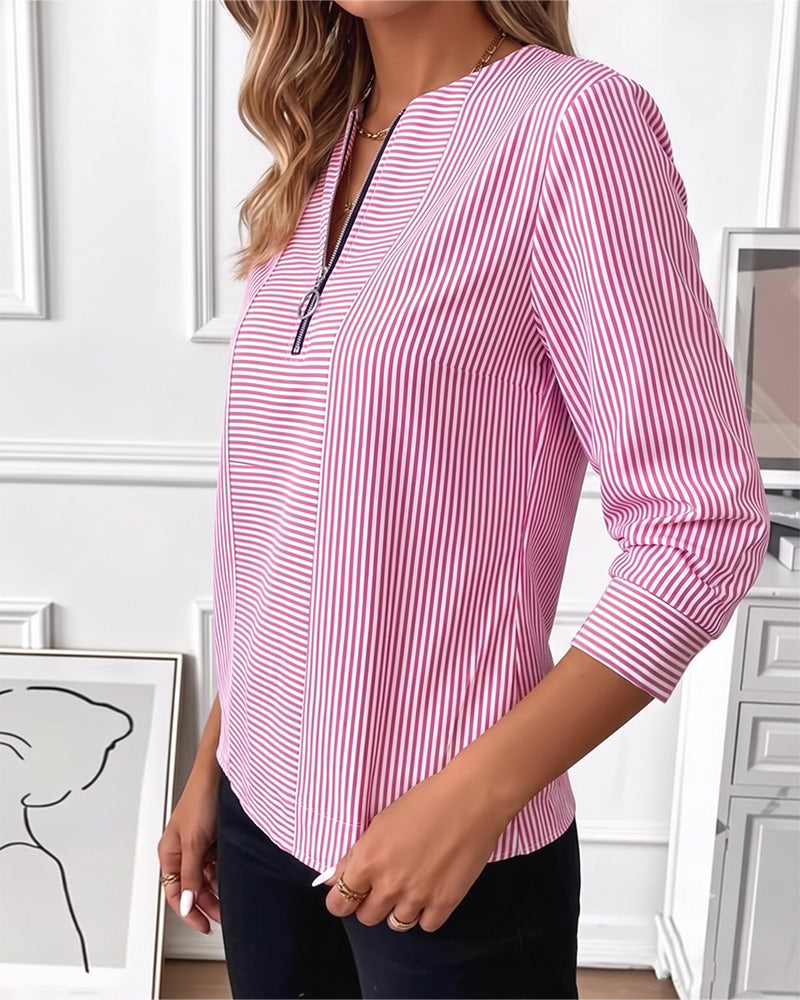 Blouse Rayée Patchwork Fermeture Éclair