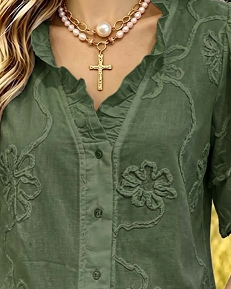 Blouse Ourlet Frangé Manches Bouffantes