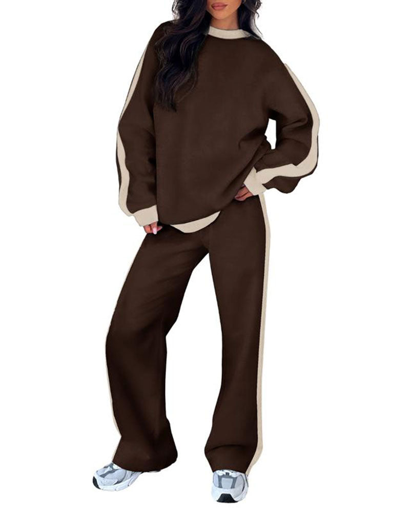 Ensemble Côté Bloc De Couleur Col Rond Sweatshirt
