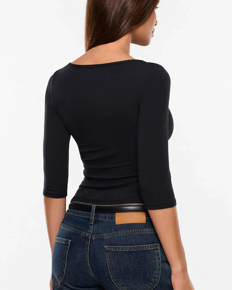 T-Shirt Élégant Manche Coude Slim Fit Couche De Base