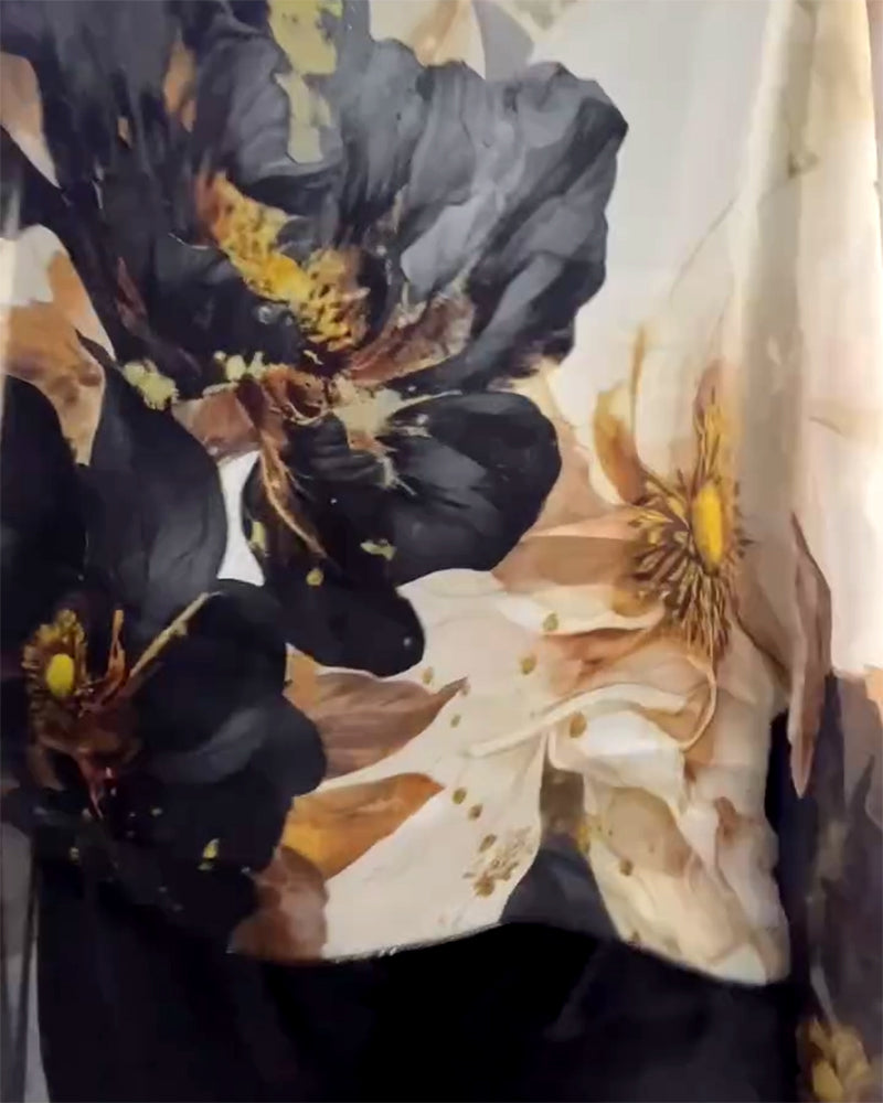 Blouse Manches Longues Irrégulière Imprimé Grandes Fleurs