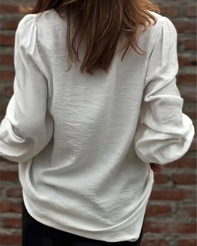 Blouse Col En V Bouton Devant Volant Manches Ballon