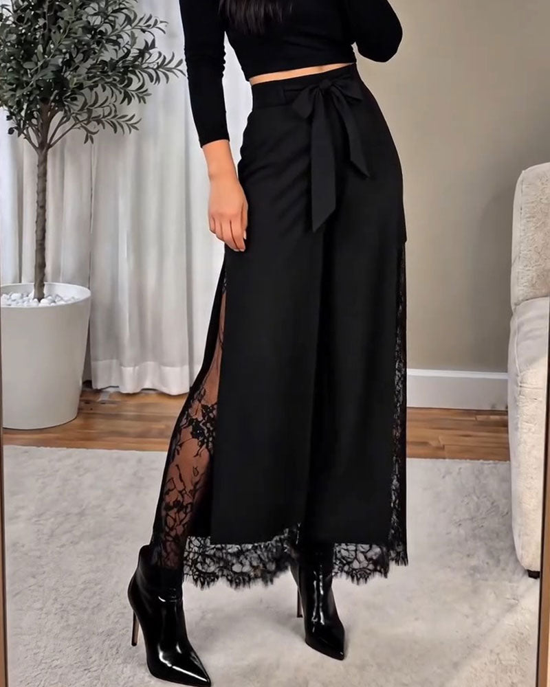 Pantalon Taille Haute Dentelle Patchwork