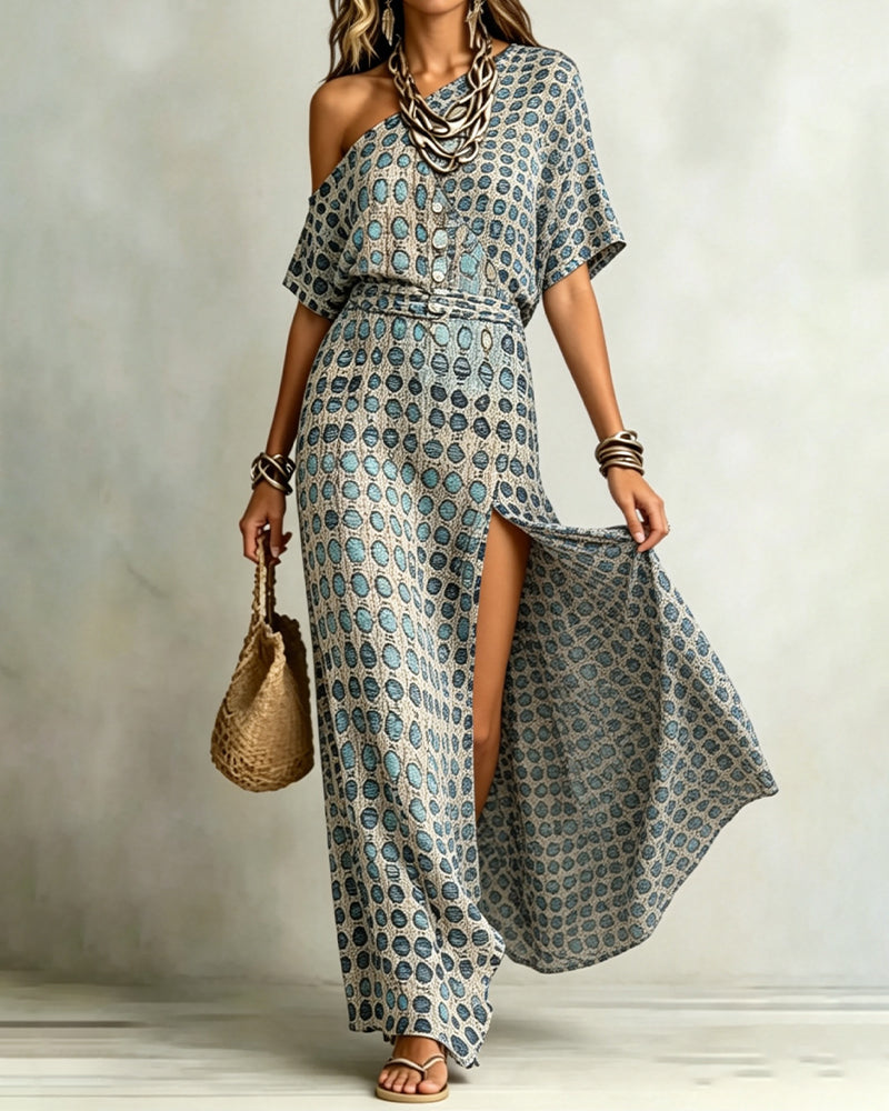 Robe Off-Épaule Polka Dot Fente