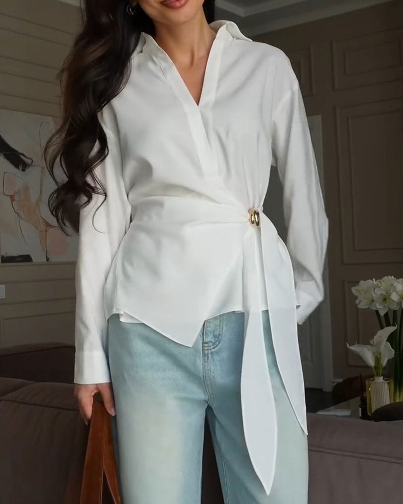 Blouse Unie Avec Ceinture