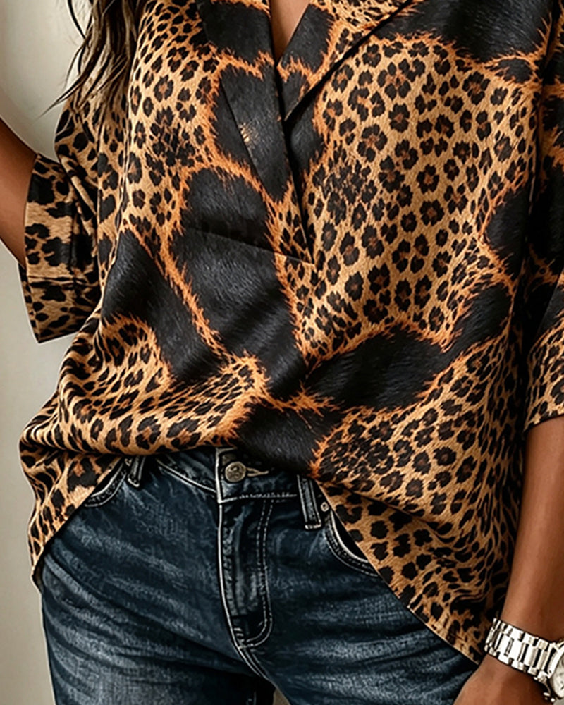 Blouse Revers Croix Léopard