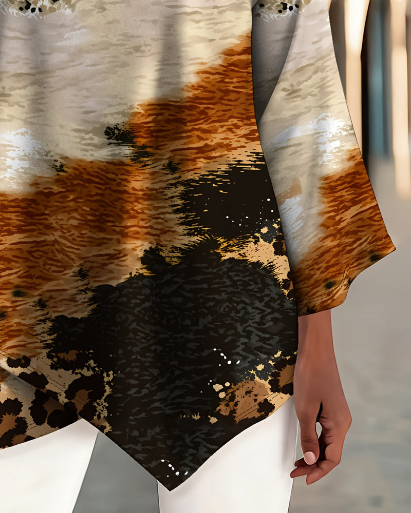 Blouse Décontractée Col Rond Imprimé Léopard
