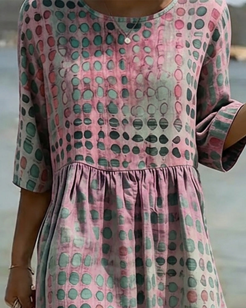 Robe Pois Col Rond Imprimé Demi-Manches