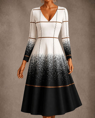 Robe Col En V À Carreaux Bloc De Couleur Dégradé