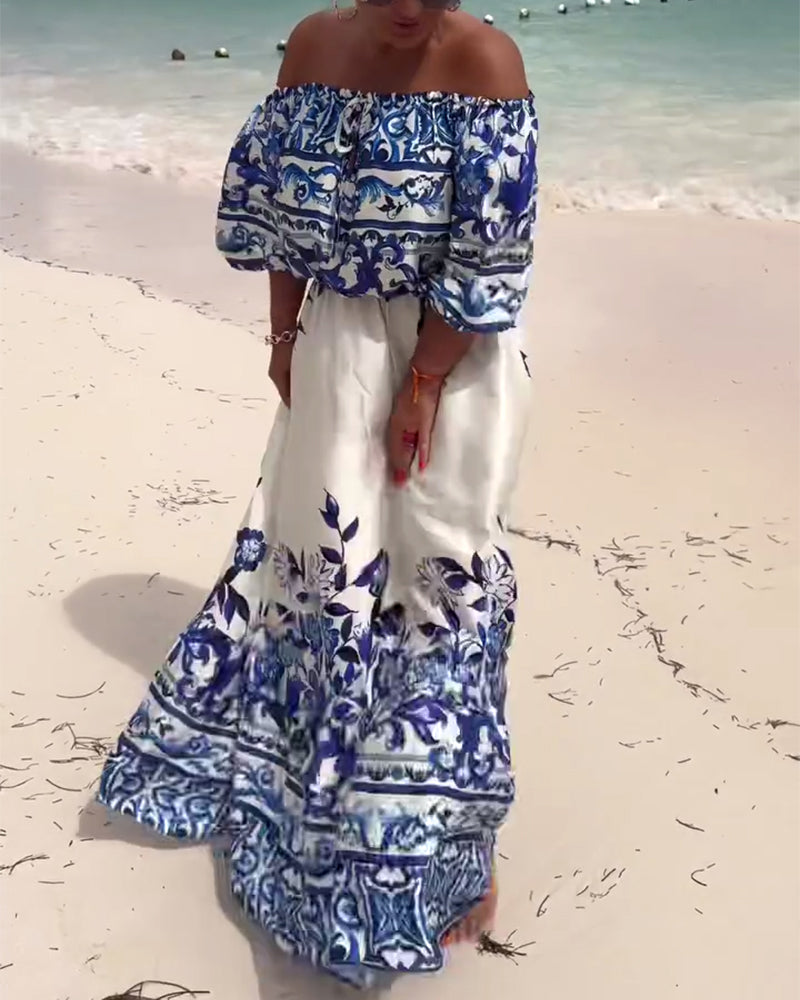 Robe Off-Shoulder Imprimé Resort