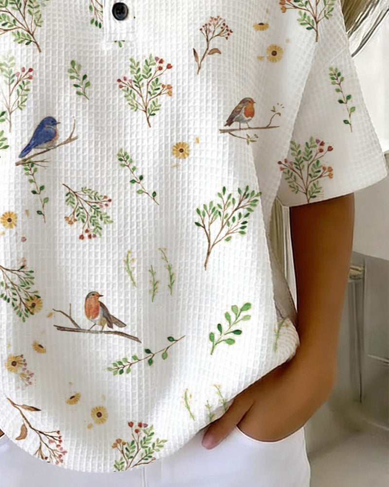 T-Shirt Col Rond Bouton Gaufre