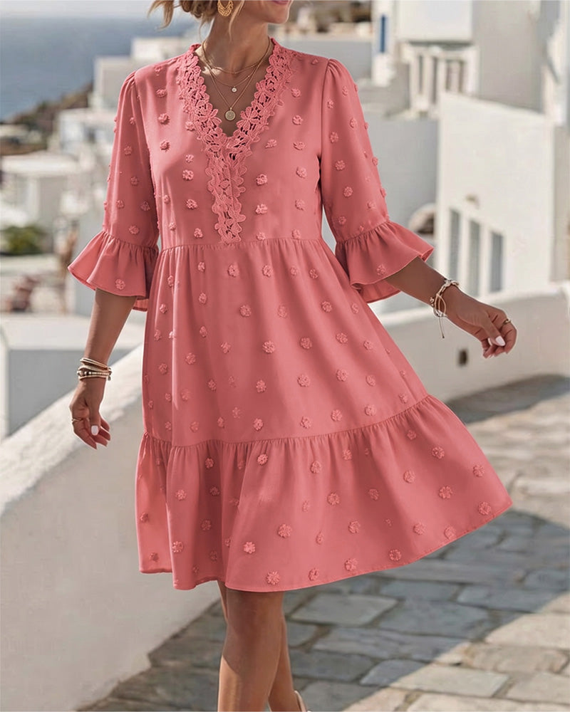 Robe Col V Dentelle Patchwork