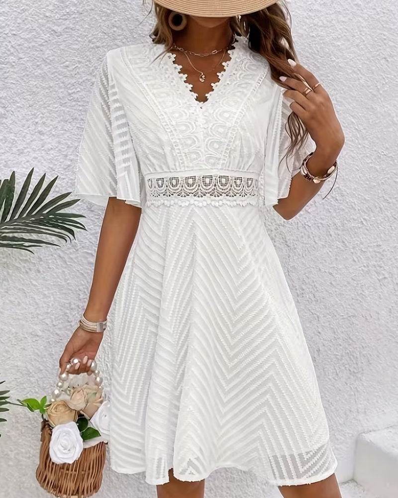 Robe Col En V Dentelle Patchwork Découpé