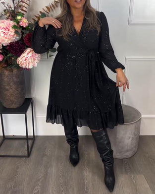 Robe Avec Design à Col V, Détail de Ceinture à Noeud Et Tissu Iridescent