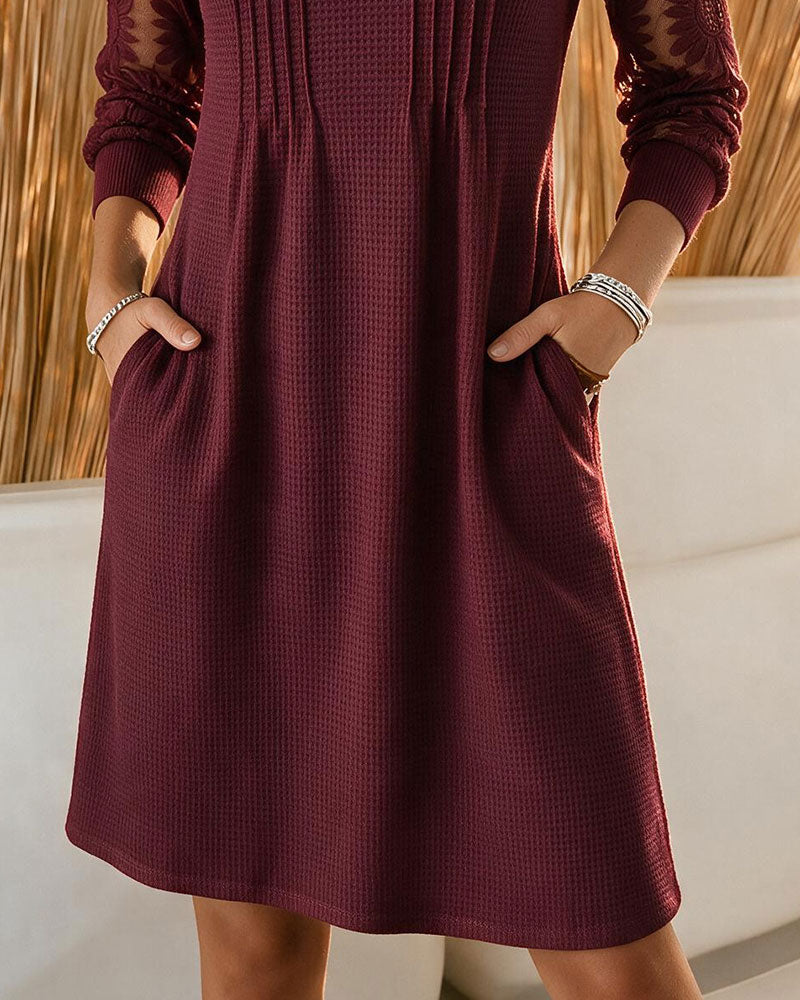 Robe Col V Froncé Patchwork