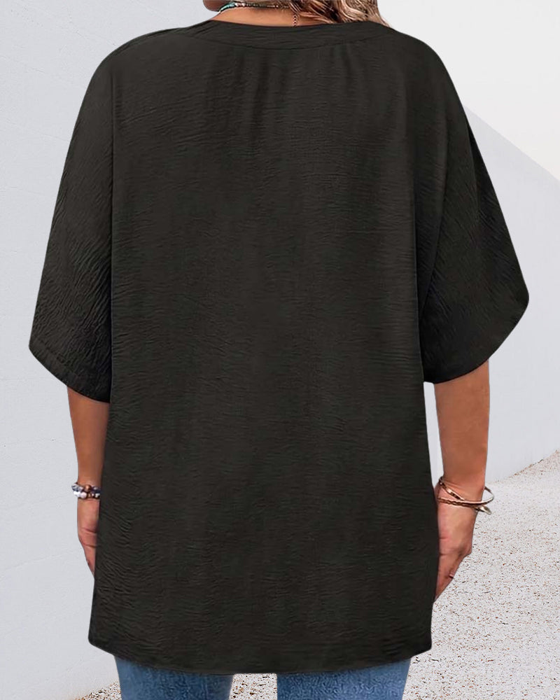Blouse Lâche Unie Manches Courtes