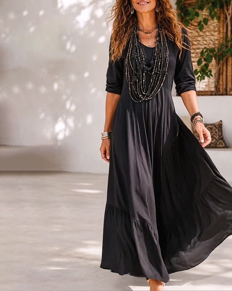 Robe Uni Couleur Col V Taille Ligne A