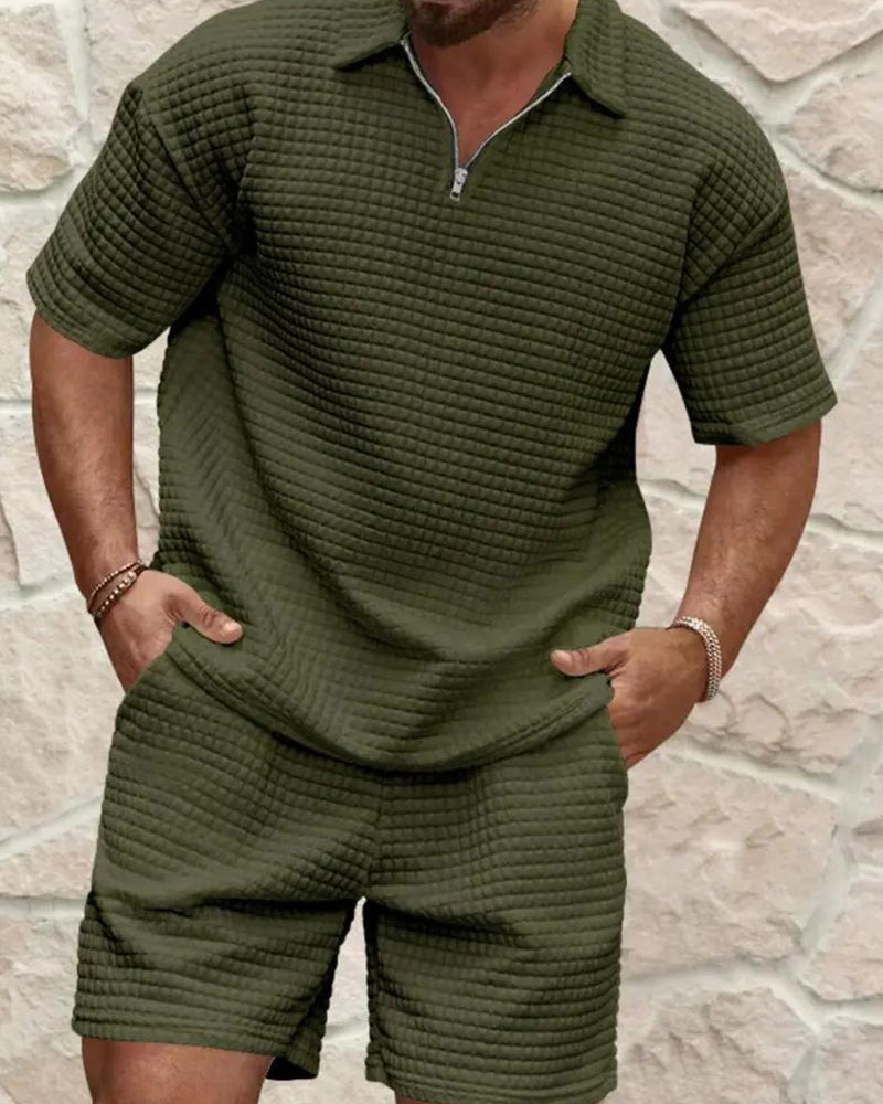 Set Col Polo Fermeture Éclair Texture Gaufrée Short
