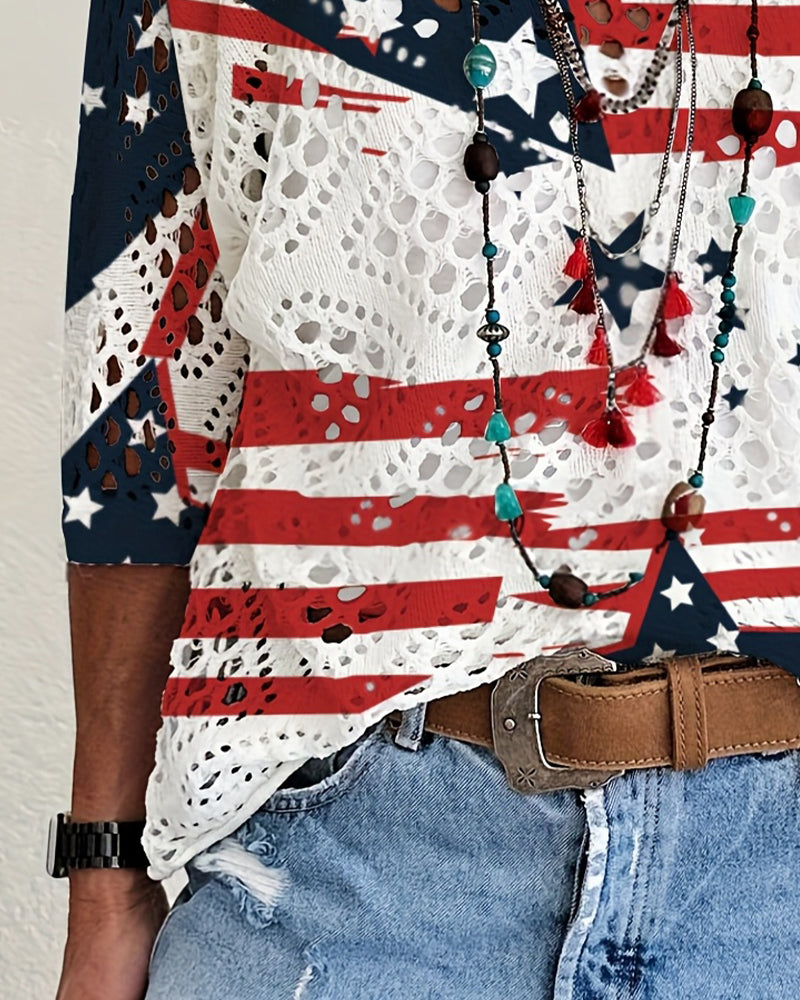 Pull-Over Imprimé Drapeau Découpe Cache-Cœur Tricoté