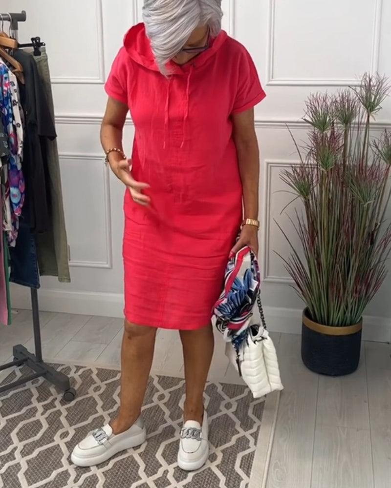 Robe décontractée à capuche et manches courtes