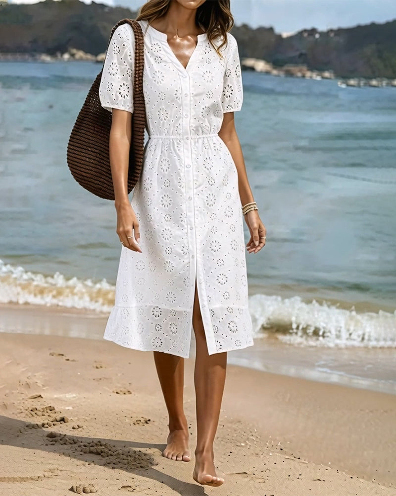 Robes Découpe Col V Chemise