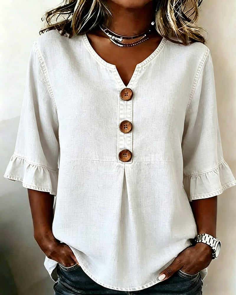 Blouse Col En V Manche Évasée Jean