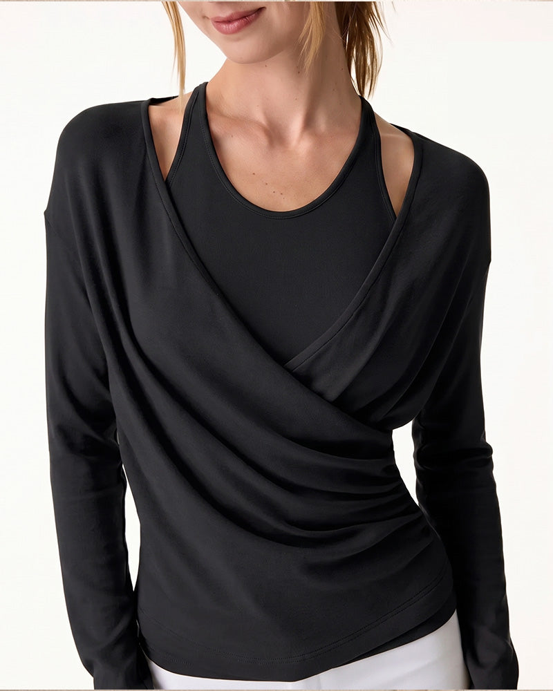 Ensemble Haut À Bretelles Nuque Haut Cami Avec Soutien-Gorge Intégré Et Manches Longues Croisées
