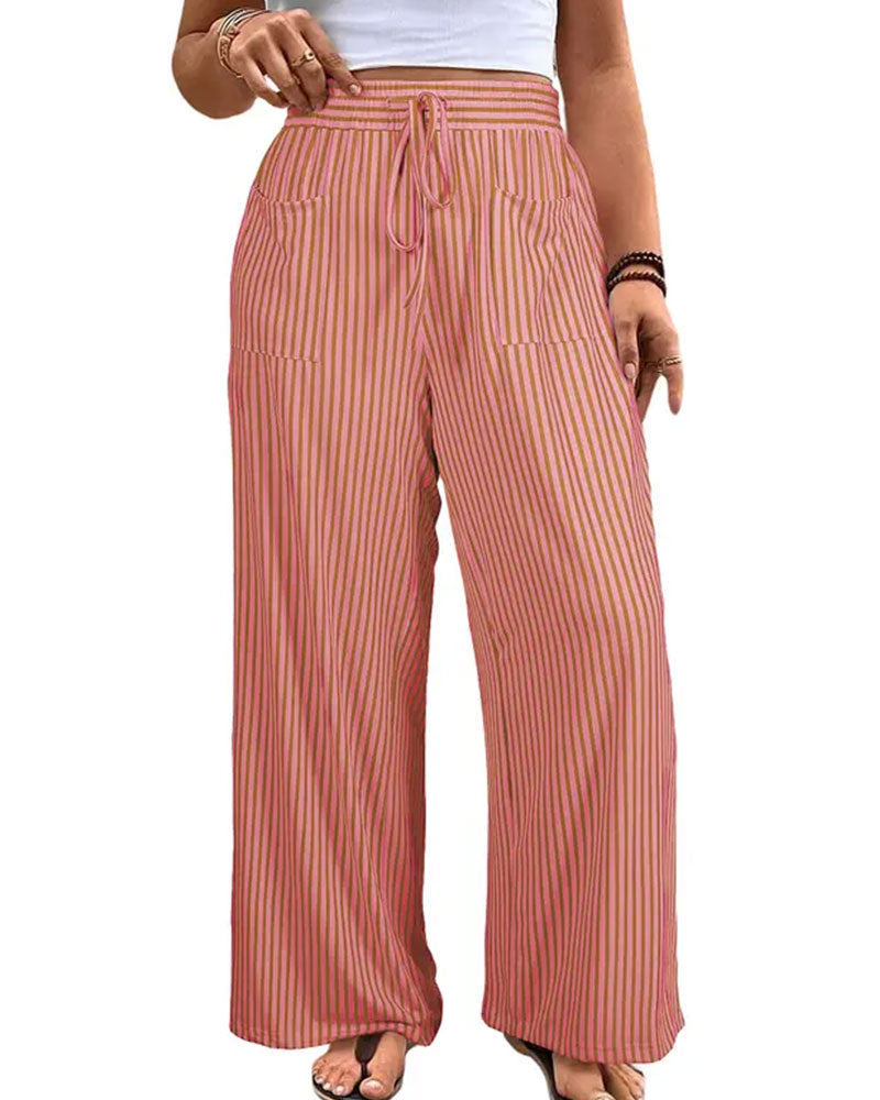 Pantalon Rayé Taille Milieu Long