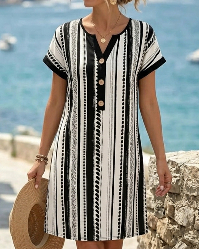 Robe Polka Dot Rayure Bouton