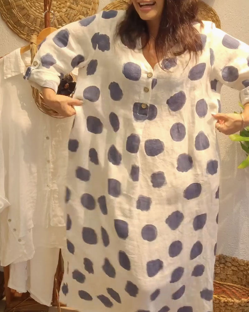 Robe décontractée ample à manches longues à pois