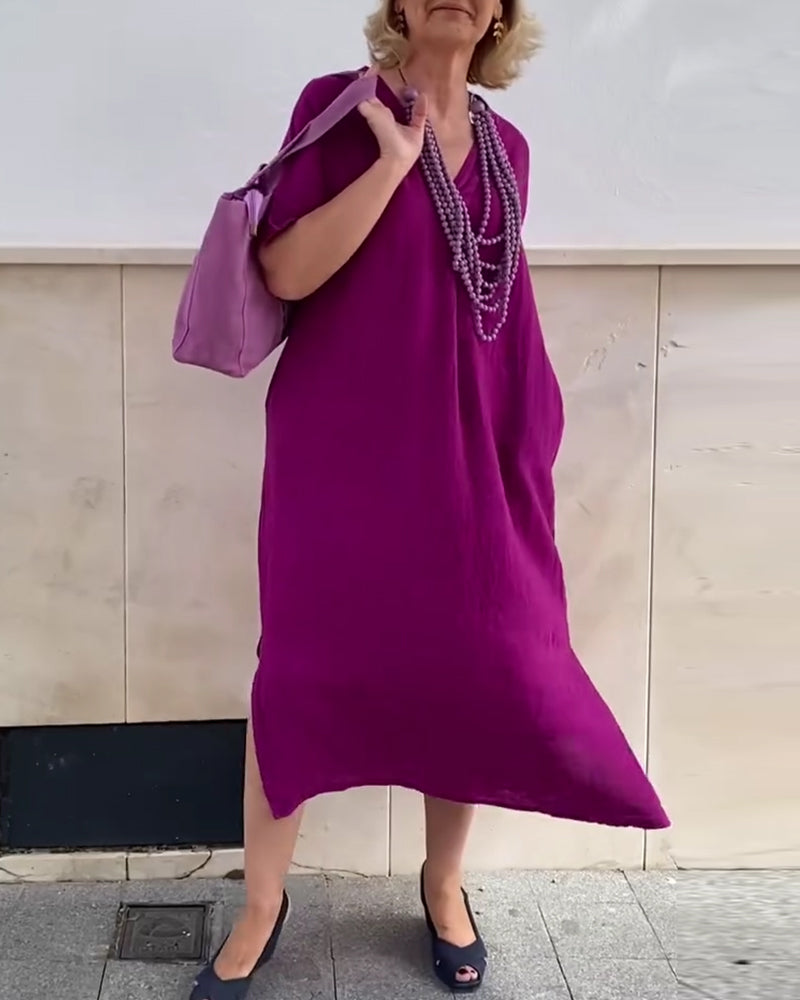 Robe Décolleté En V Couleur Unie Simple Longue