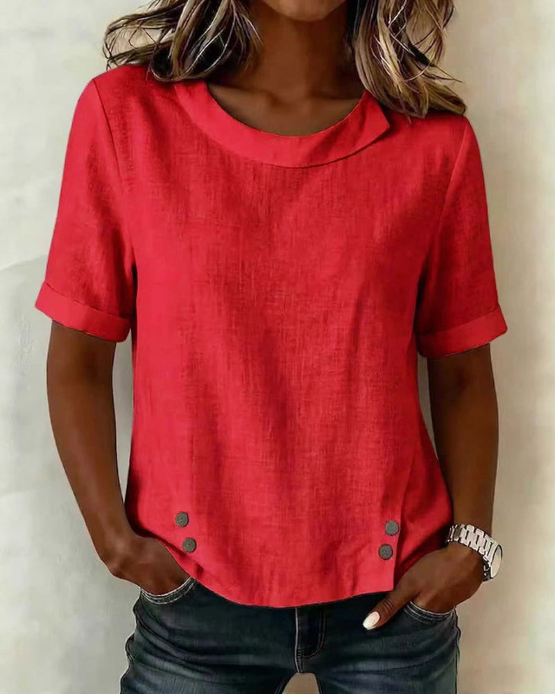 Blouse Manches Courtes Encolure Design Irrégulier