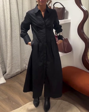 Robe Chemise À Col Plissé Et Effet Amincissant
