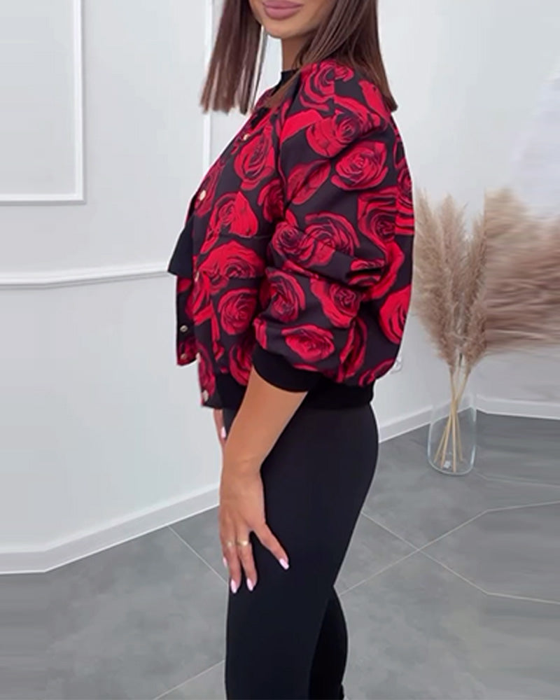 Veste décontractée boutonnée à imprimé rose