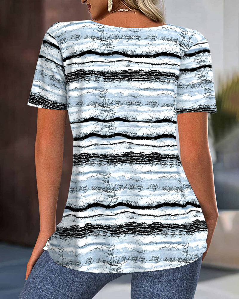 Blouse Col Rond Slim Fit Plissé Imprimé