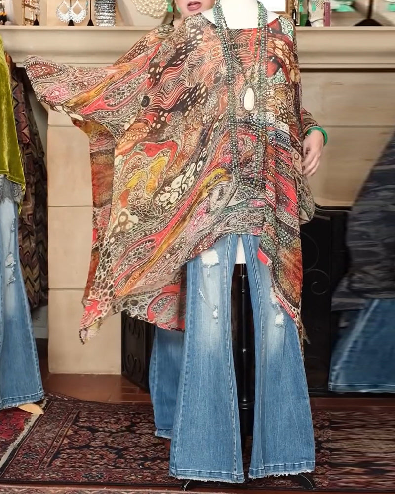 Blouse Large Manche Chauve-Souris Imprimé