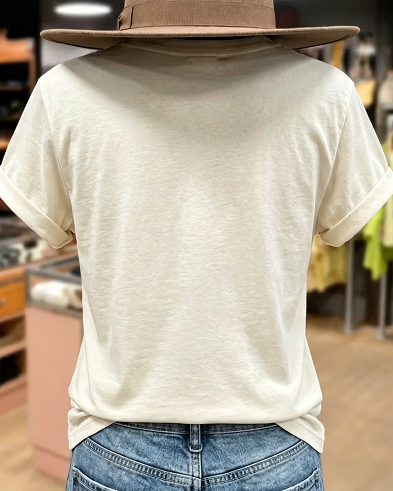 T-Shirt À Imprimé Rétro, Manches Courtes Et Coupe Décontractée