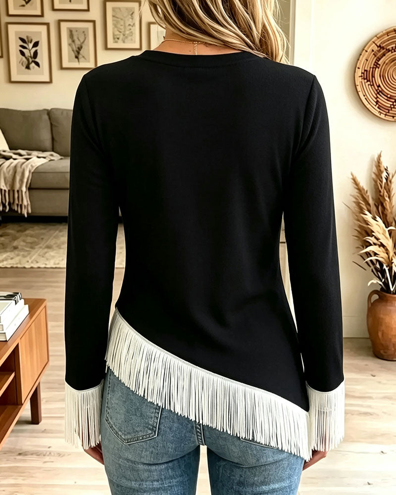Haut Col Rond Bloc De Couleur Irrégulière