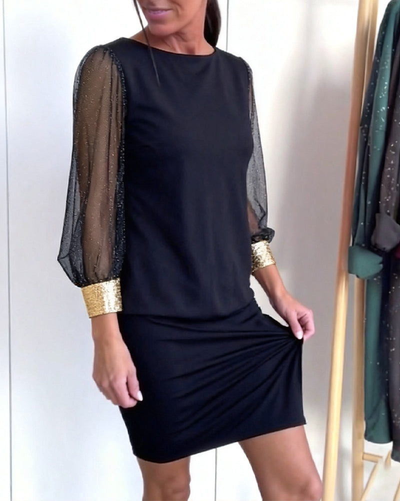 Robe Tulle Contraste De Couleurs Manches Longues