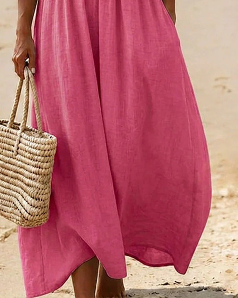 Robe Col En V Manche 3/4 Unie Longue