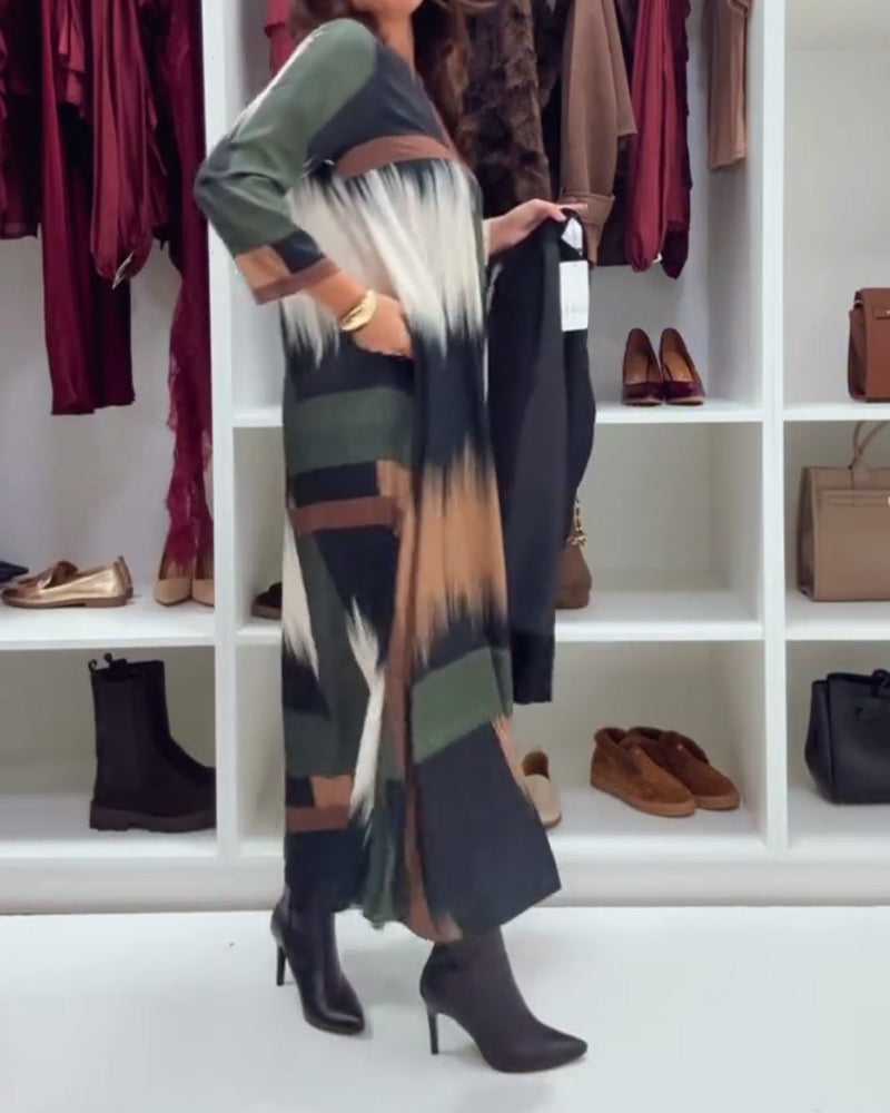 Robe Tendance Imprimée À Col Rond Et Manches Longues