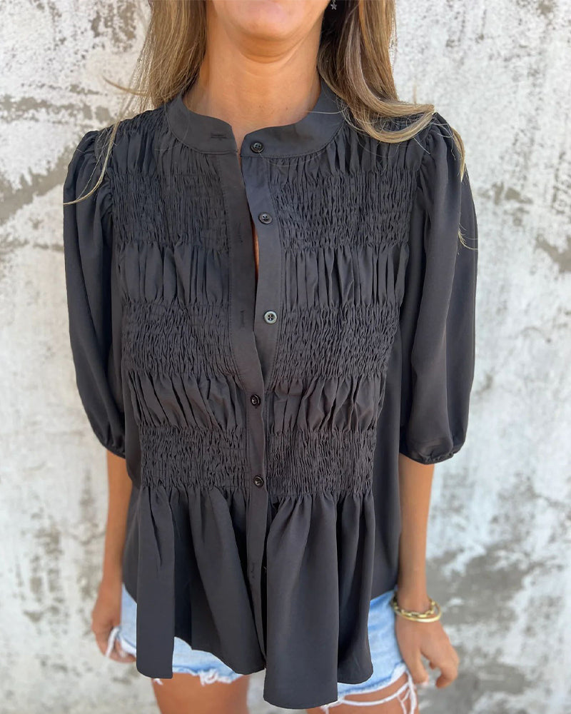 Blouse Mode Décontractée Manches Courtes Uni
