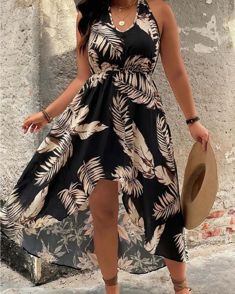 Set Col V Halter Robe Sans Manches + Short