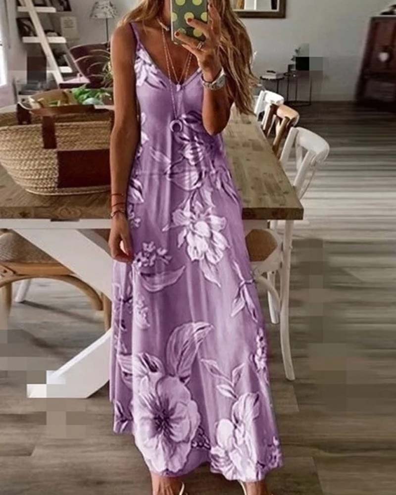 Robe Longue Imprimé Bretelle Spaghetti