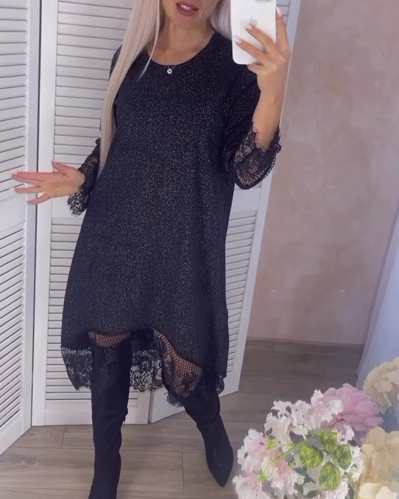 Robe patchwork en dentelle de couleur unie