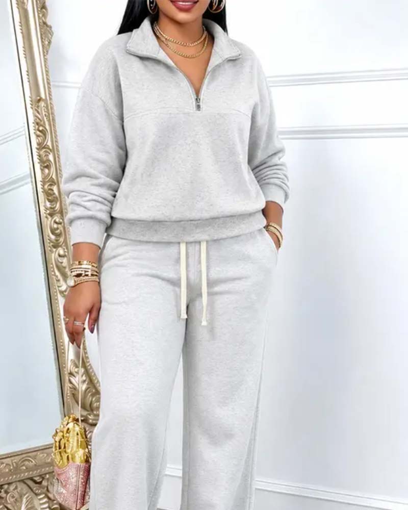 Ensemble Deux Pièces Revers Zip Poche Jambe Large