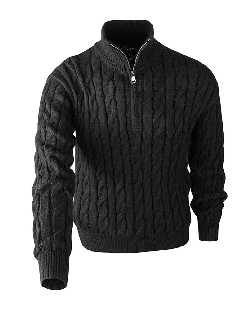 Pull Homme Unie Tressé Fermeture Éclair