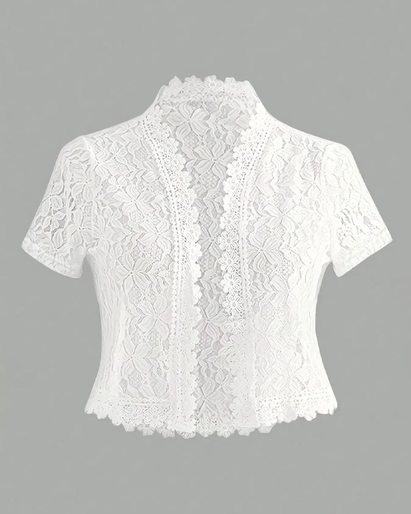 Manteau Uni Fleur Dentelle Manche Courte